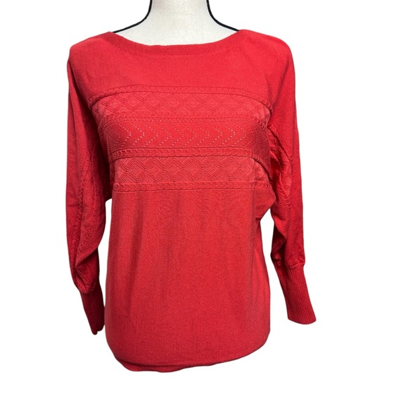 Cable and gauge size small boat neck long sleeve knit orange sweater. - Picture 2 of 7